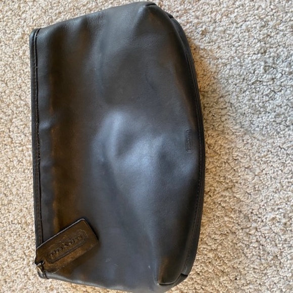 Coach Black Leather Clutch with Chain Tag – Striped Lining, 11"x6" - Picture 3 of 5